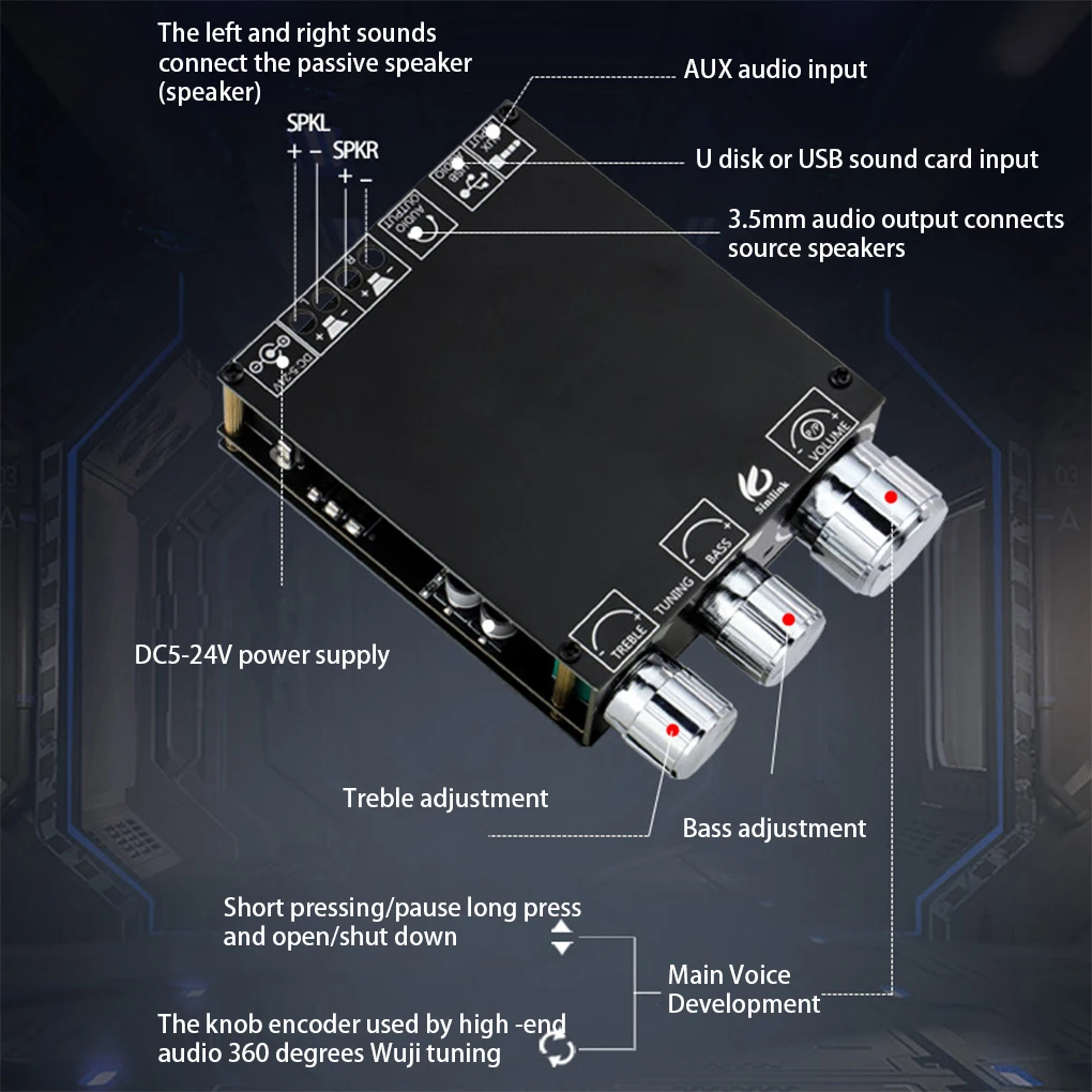 

Плата усилителя, совместимая с Bluetooth, 100 Вт, 5-24 В
