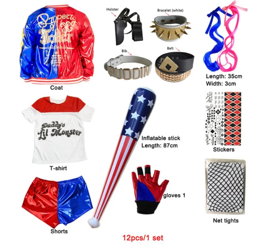 

Kids Girls Harley Costumes Cosplay Quinn Monster Jacket Pants T-Shirt Sets Party Clothes