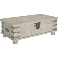 Reclaimed Solid Pine Coffee Table Distressed Finish Whitewash 2 Handles Metal Accents Residential Use Durable Design 350 lbs 2