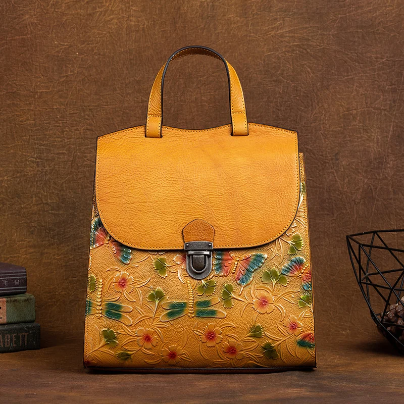 

Retro Genuine Leather Women Backpack Fashion Hand-Rub Color Female Travel Bag Multi-Purpose Cowhide Backpack