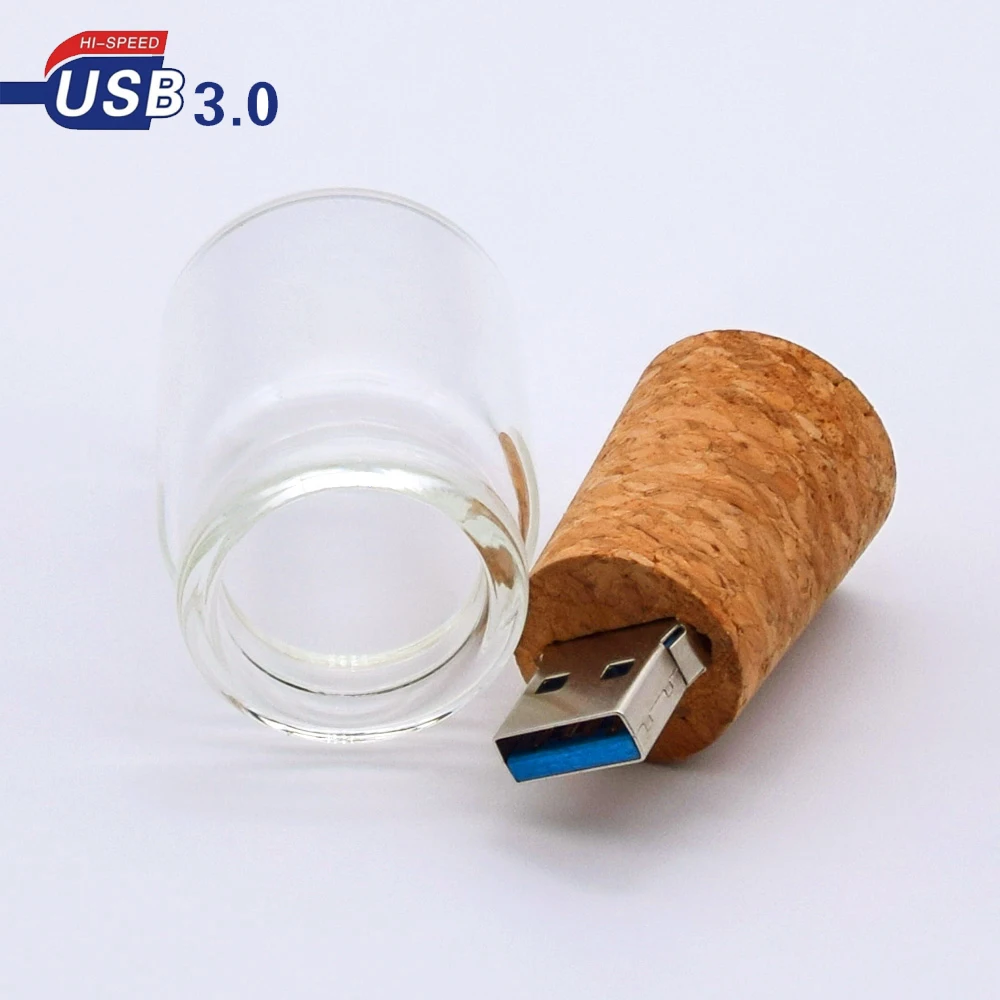 맞춤형 맞춤형 유리 드리프트 병 코르크 USB 나무 상자 펜드라이브, 결혼 선물 USB 스틱, USB 3.0, 8GB, 16GB, 32GB, 64GB