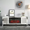 Fireplace TV Stand 59" with Storage Mirrored Silver TV Stand for 65 Inch TVs for Living Room Tall Entertainment Center TV Stands 6