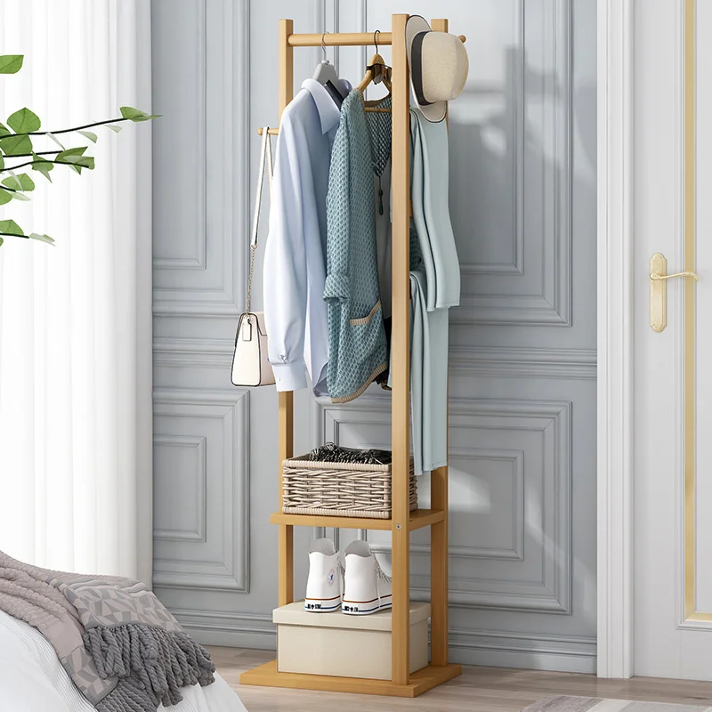 Simple Standing Coat Rack Floor Bedroom  Clothes Hooks Multifunctional Solid Wood Porch Rack For Coats for Organized Entryways