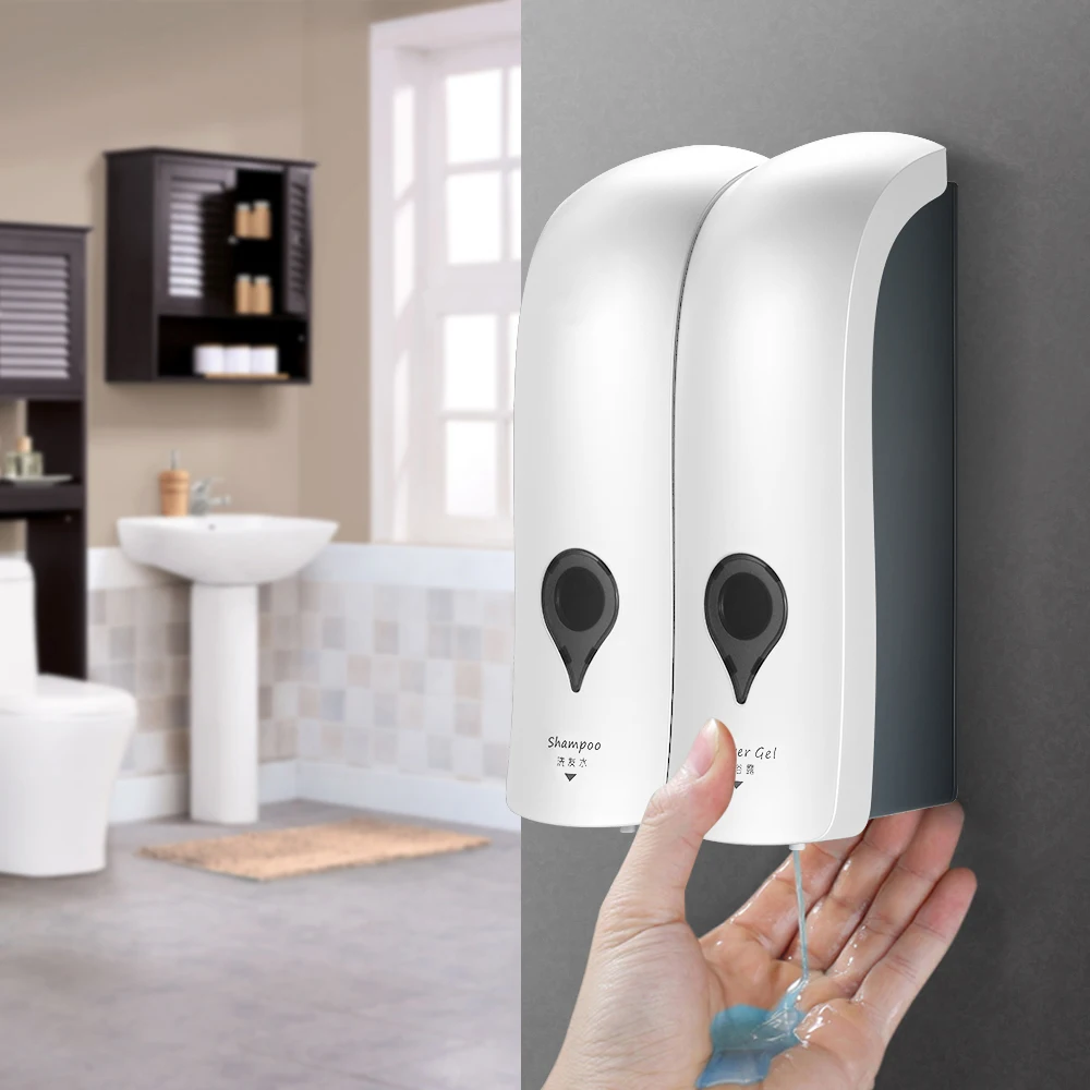soap dispenser shampoo dispenser soap dispenser bottle 300ml*2 Self Adhesive Soap And Shampoo Dispenser Wall Mounted Manual Soap Dispenser Bathroom Shower Gel Liquid Holder