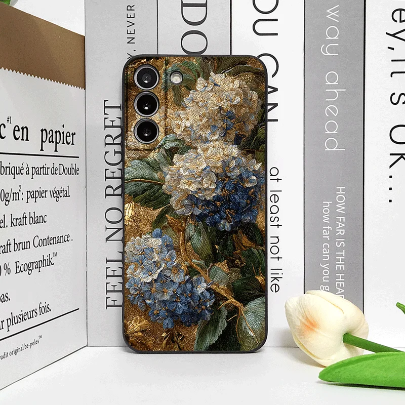 Blue Hydrangea Pattern Frosted Soft Phone Case with Abstract Flower Design