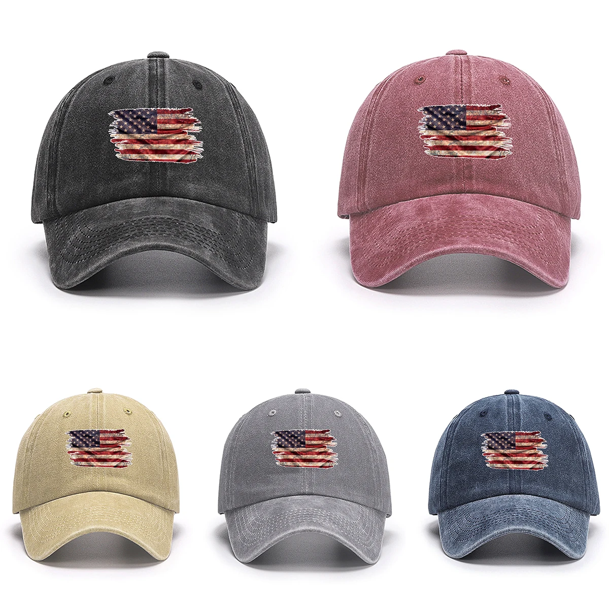 American Flag Print Washed Baseball Hat, The Stars and Stripes Mesh Hat Sun Visor Adjustable Buckle Lightweight Adjustable Strap 6