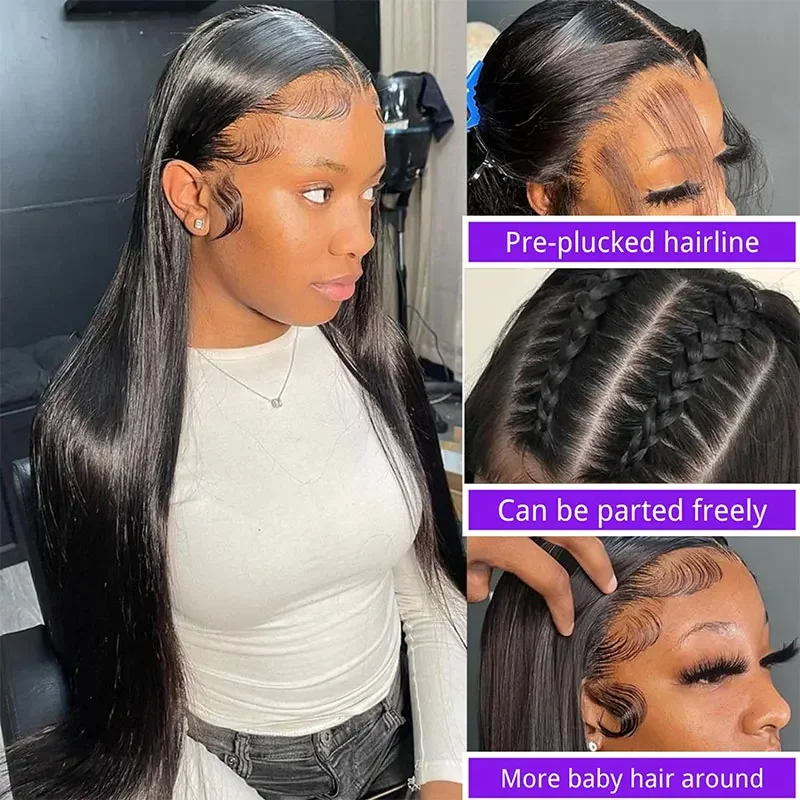 Straight 200% Density Lace Front Wigs 13x6 100% Human Hair Wigs For Women Pre Plucked Brazilian 32 Inch 13x4 Lace Frontal Wig