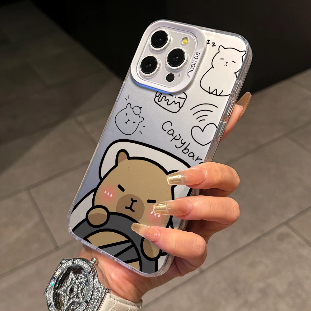 Charming Capybara Cartoon Phone Case - Silver Hard Cover