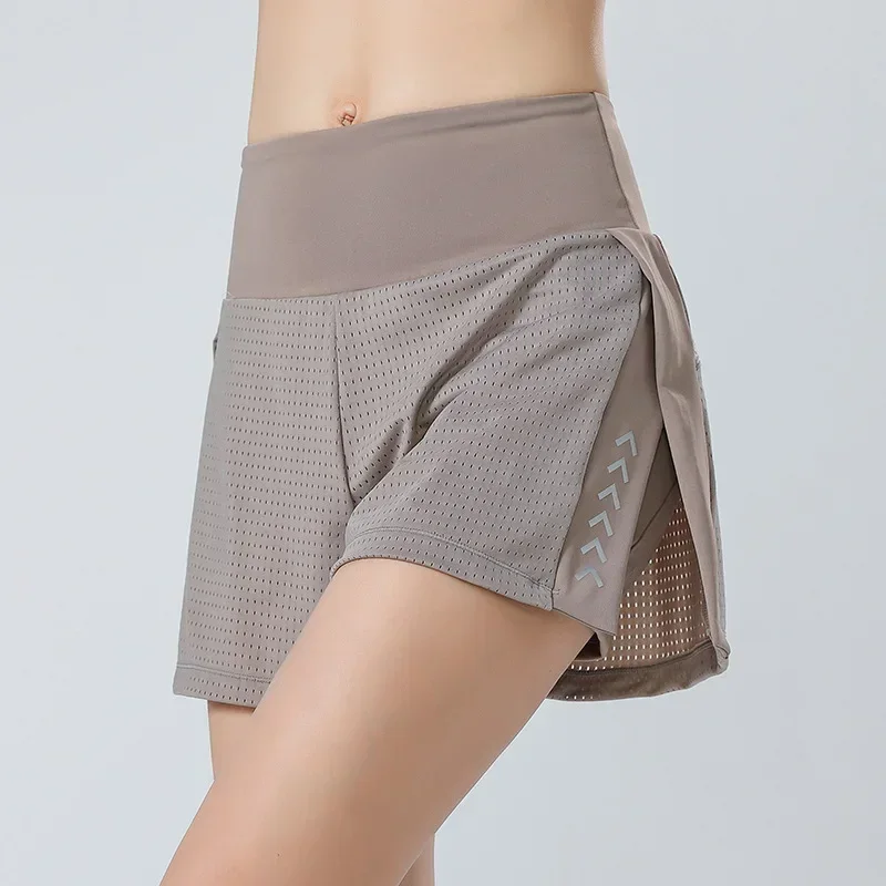 Women Gym Shorts Side Pocket Running Sport Shorts Breathable Quick Dry Mesh Yoga Workout Fitness Short Pants Sportwear