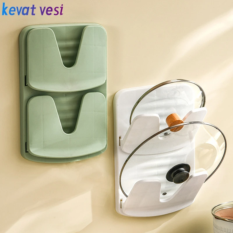 Wall Mounted Pot Lid Holder Double Layer Pot Cover Rack SelfAdhesive