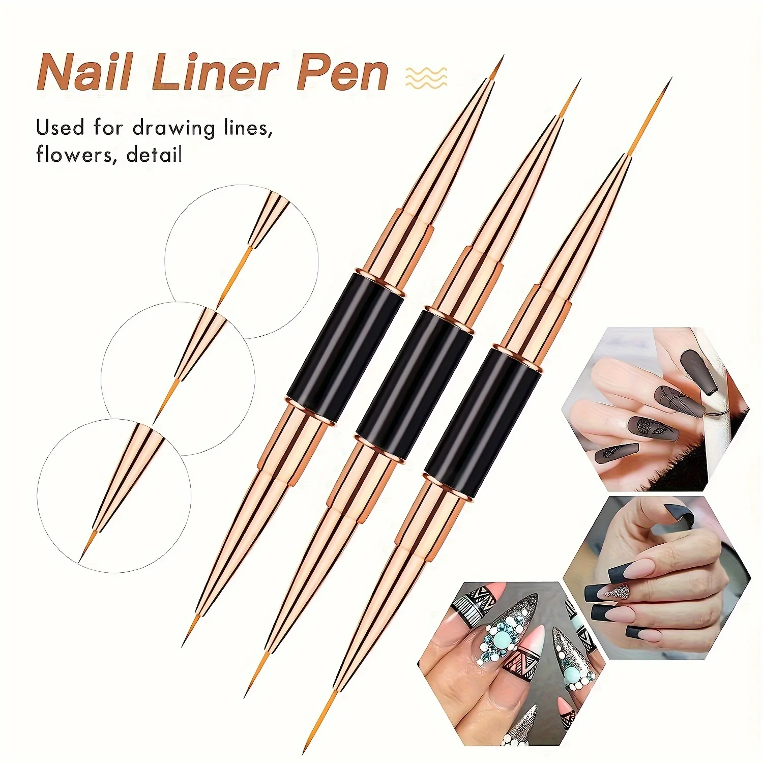 5Pcs Dual End Nail Art Pen Brushes