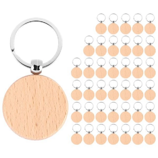 100Pieces Wooden Keychain Blanks Round Wood Engraving Blanks Unfinished  Wooden Key Ring Key Tag B 