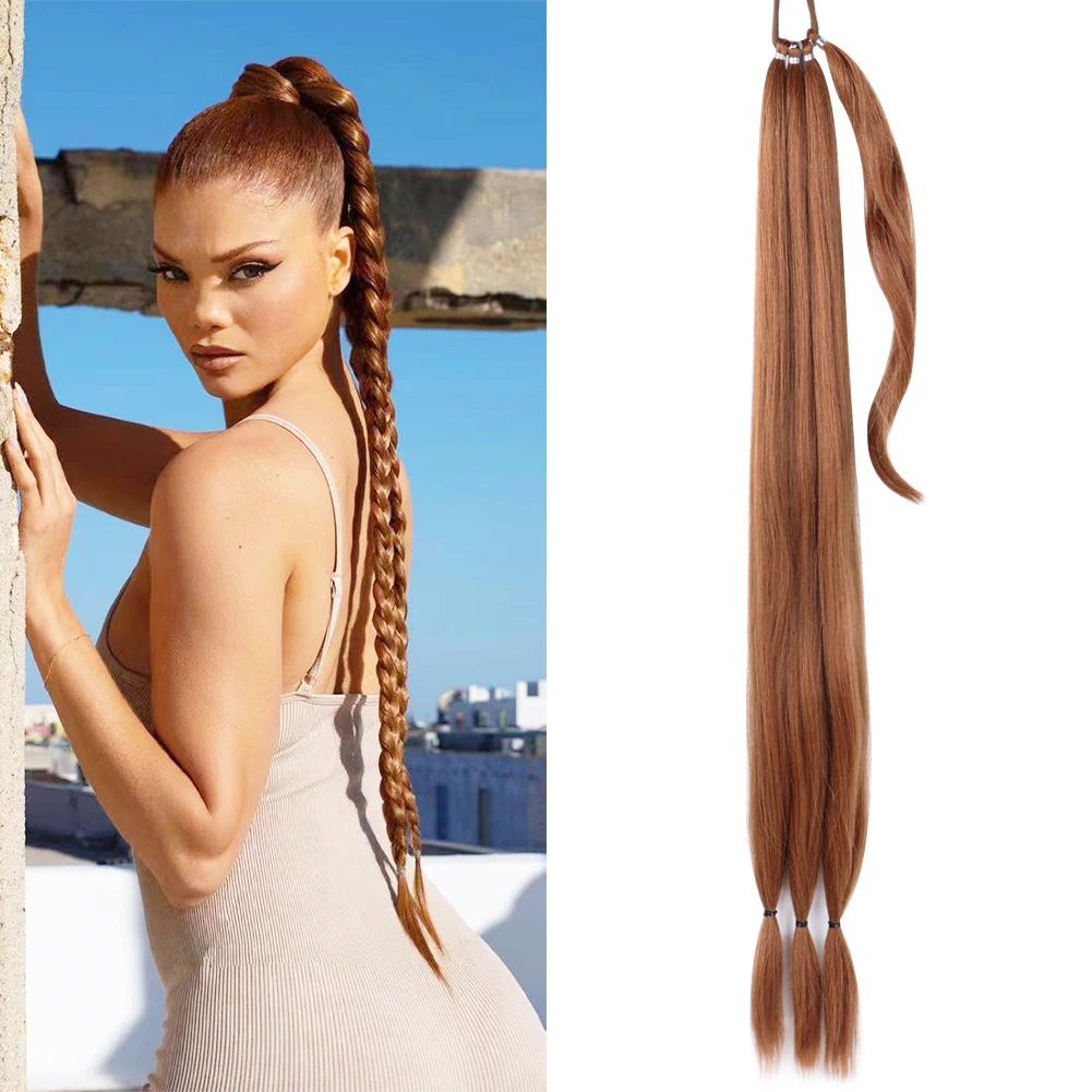 Belle Show Boxing Braids Wrap Around Chignon Tail with Rubber Band Ponytail Extension Synthetic Hair Piece for Women