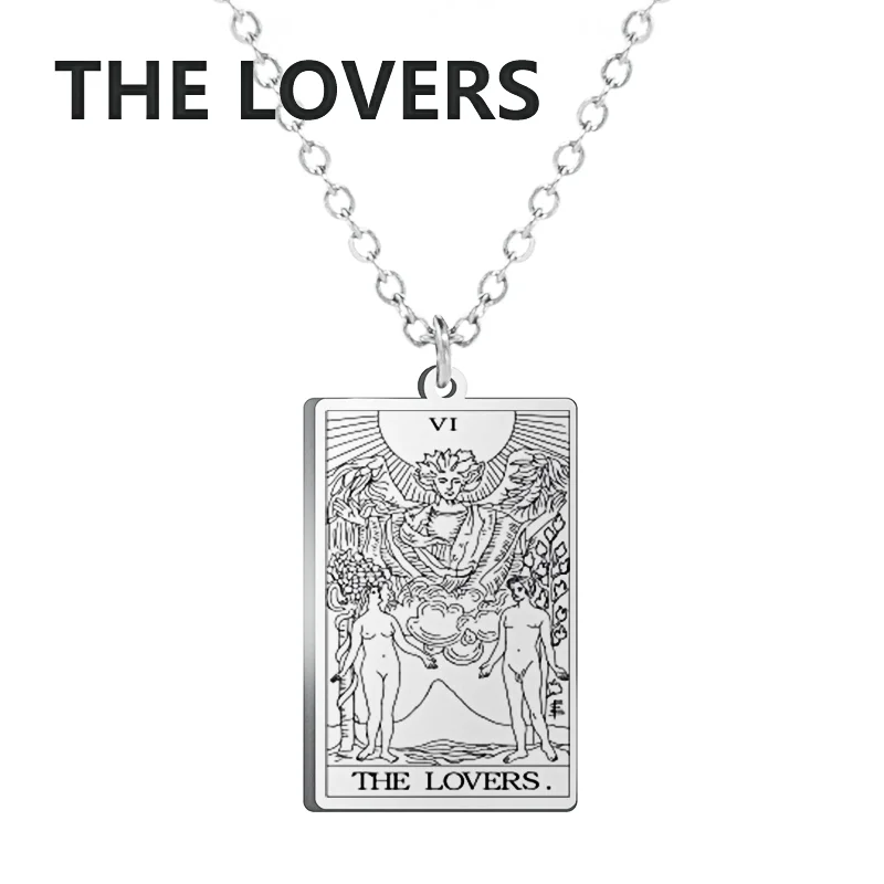 Stainless Steel Major Arcana Tarot Pendant Necklace with Star, Moon, and Death Symbols