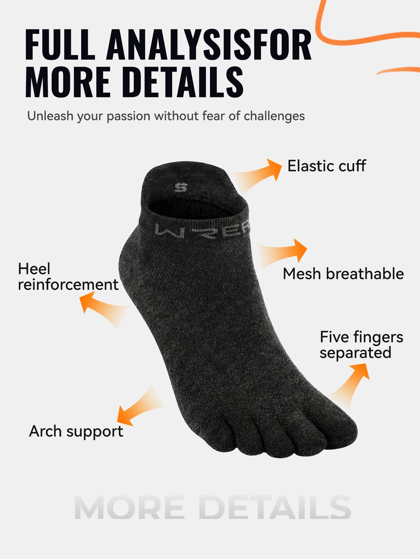 WRELS 1/2/3 Paar Merinowolle Lauf- und Wandersocken Woll-Knöchelsocken Feuchtigkeitsableitend Atmungsaktiv Anti-Blasenbildung 5-Zehen-Socken Unsichtbare Socken – Detail 11