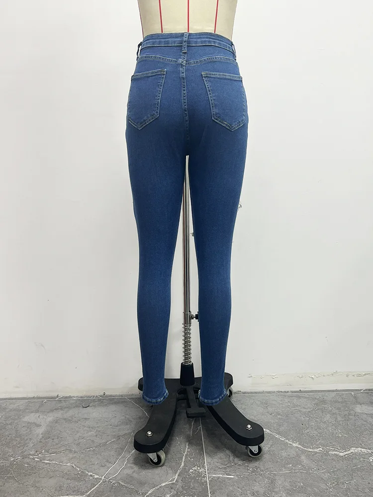 Women's Jeans Popular New Women Street High Waist Large Area Ripped Skinny Long Jeans