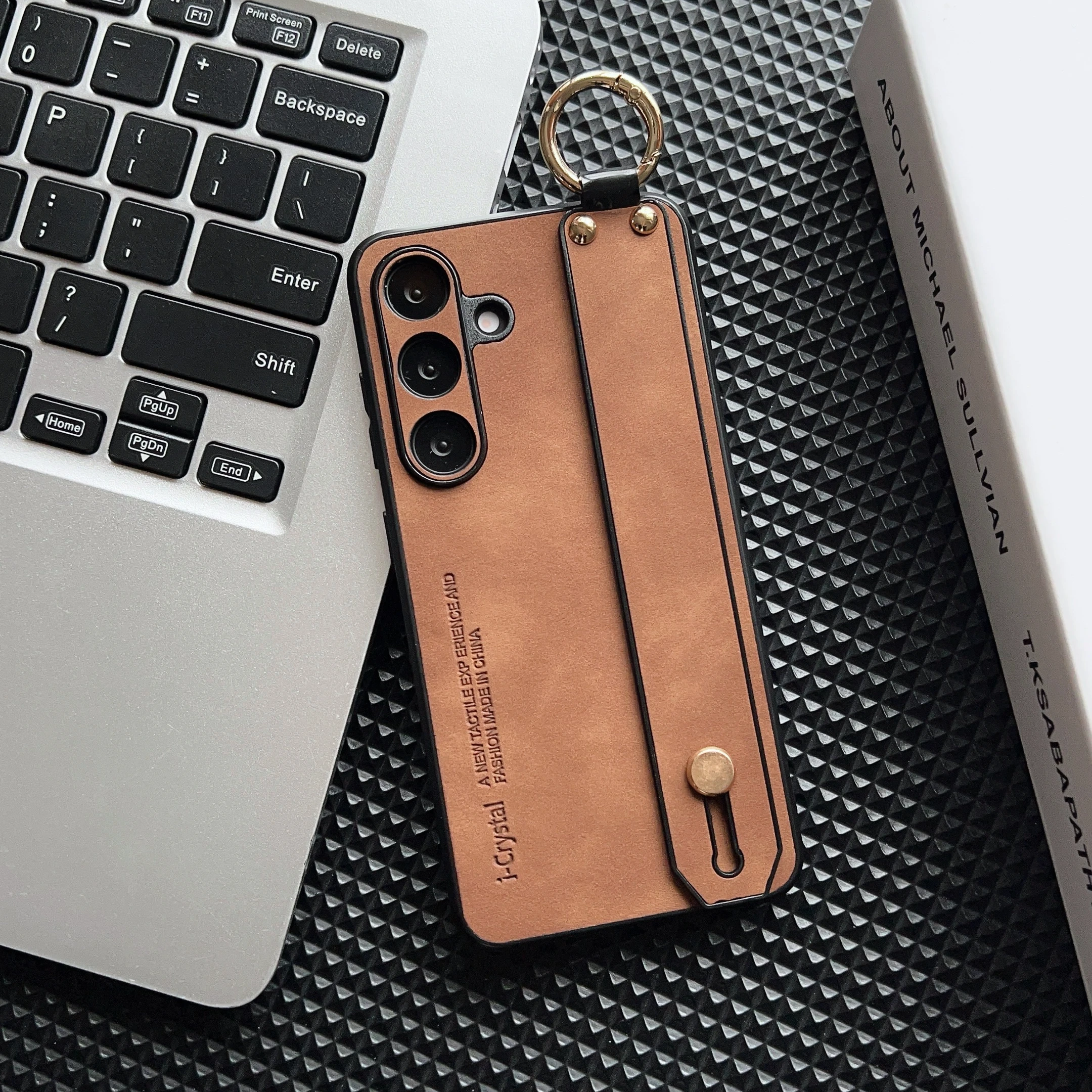 Luxury Sheepskin Leather Wrist Strap Phone Case - Shockproof Matte Hard Cover