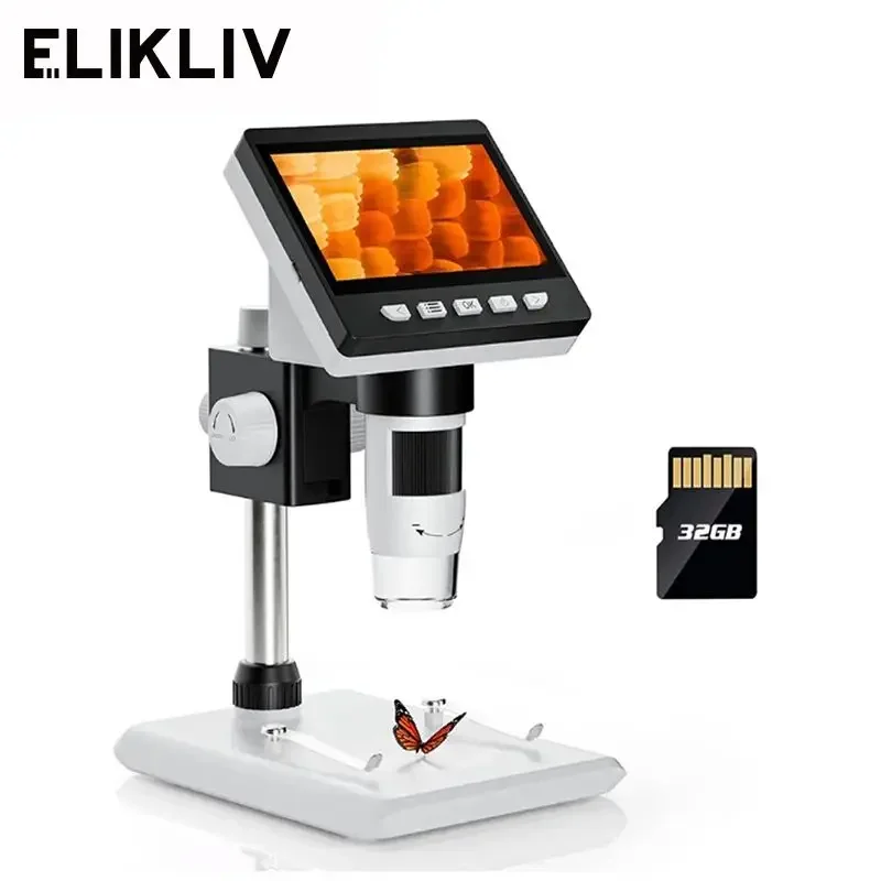 Elikliv EDM43 1080P Digital Microscope 4.3" IPS Screen Microscopes 1000x Entire Coin View Soldering Microscopio for PC Laptop