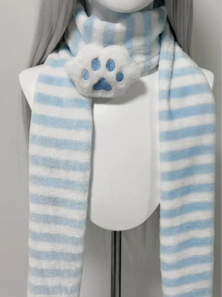 Sciarpa originale con motivo artiglio di gatto Scaldacollo caldo a righe per l'inverno Accessorio caldo lavorato a maglia fatto a mano Colore acqua Design rosa