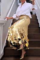 Women's Plus Size Formal Skirts Elegant Gold Long Sequin Party Club Evening High Waist Skirts Female Casual Cocktail Skirts - Image 2