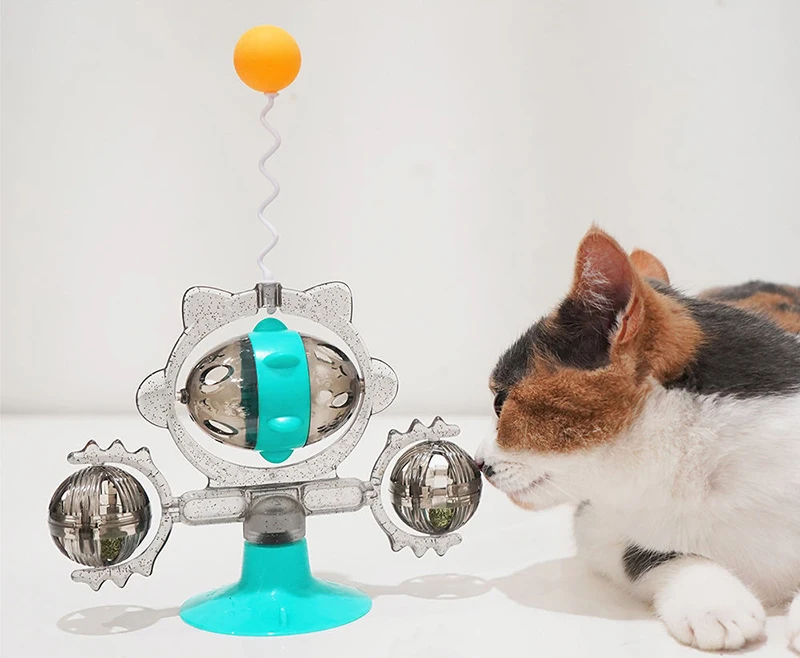 Cat Toys Rotating Wheel Tease Cat Toy Teaser Balls With Catnip Ball With Suction Cup Funny Catnip Toys for Cats