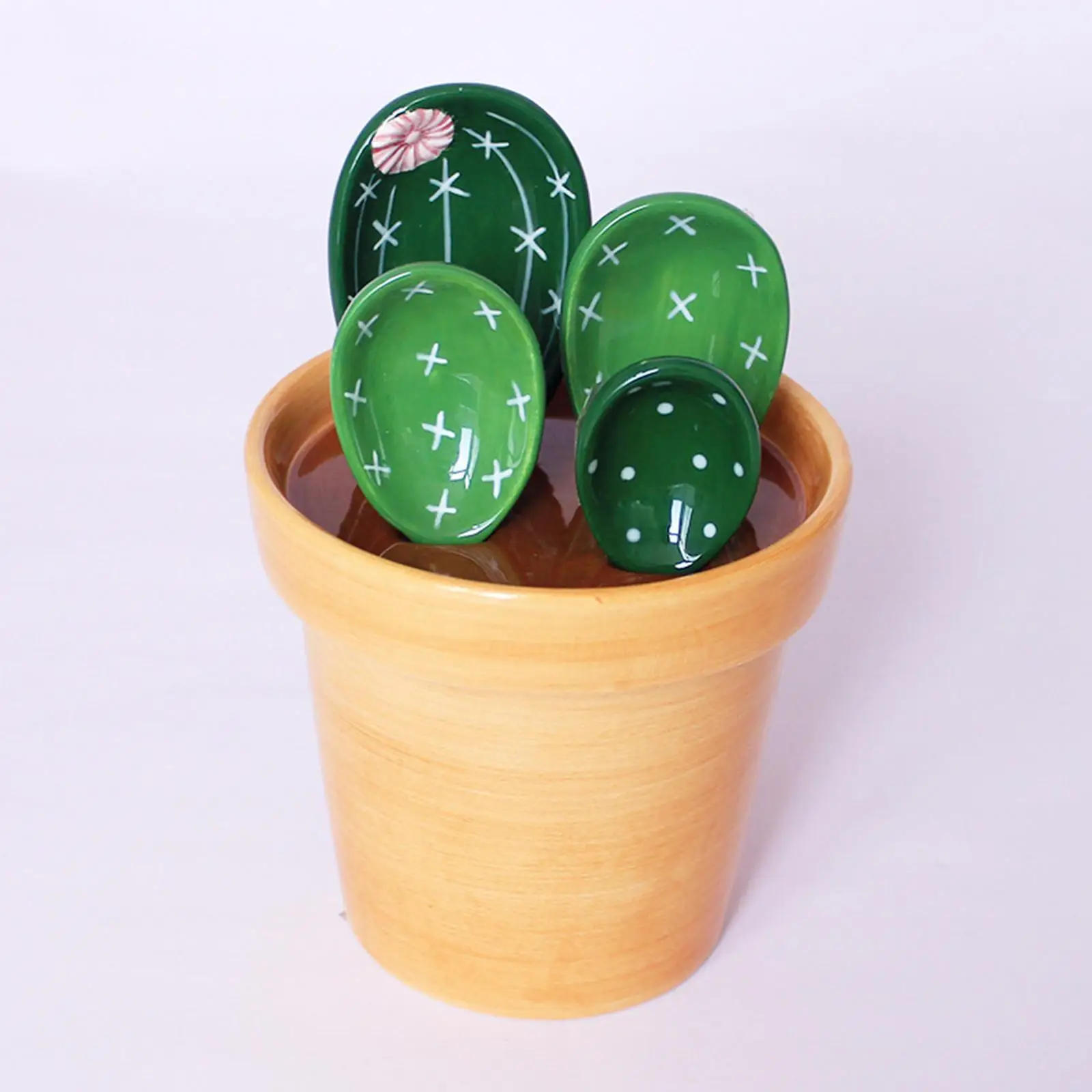 Measuring Spoons with Base in Flower Pot Cactus Scale Spoon Rice Spoon for Rice