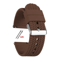 Universal Soft Silicone Watch Strap - Quick Release Replacement Band - 20mm (Brown)