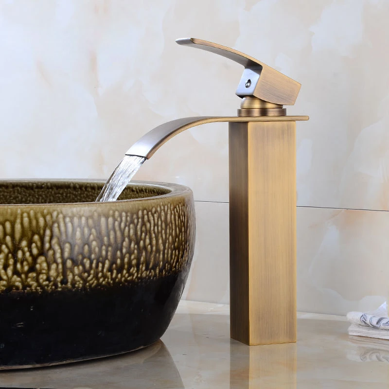 

New Arrival brass Basin Faucet hot and cold Antique Waterfall Faucet single lever bathroom sink faucet basin tap Lavatory Tap