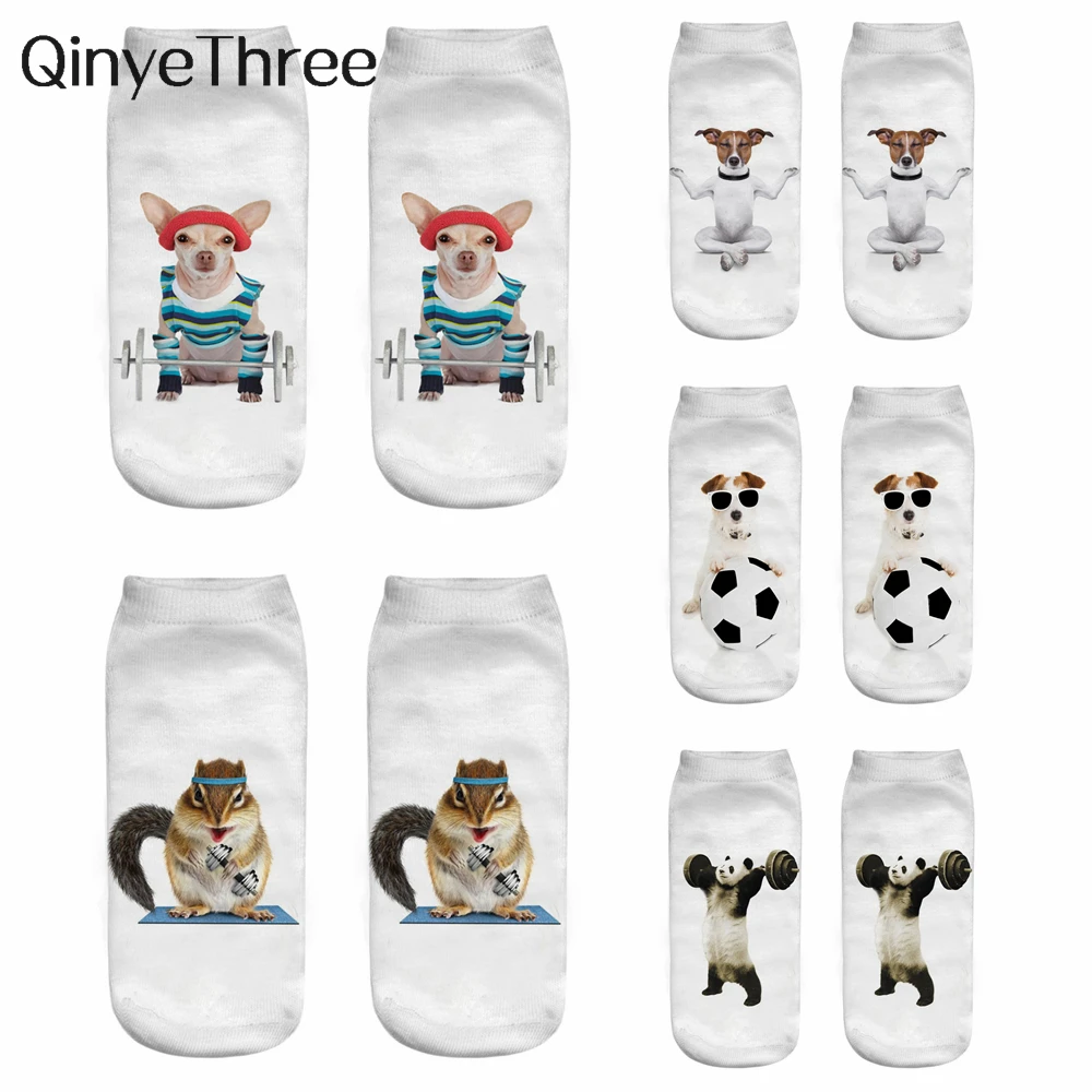 Neue lustige sportliche Cartoon-Tier 3D-Druck Fitness-Socken Panda Eichhörnchen Hund Gewichtheben Yoga Gymnastik Skateboard Ballspiele