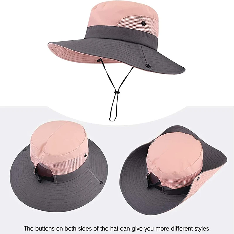 Women's Ponytail Safari Sun Hat,Wide Brim UV Protection Outdoor Bucket Hat,Foldable Beach Summer Fishing Hat