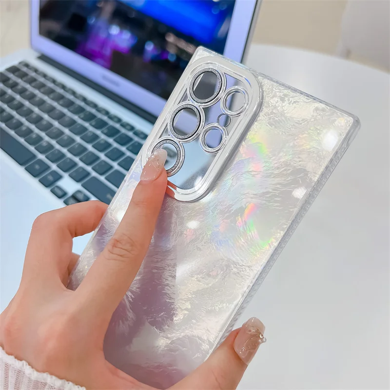 Coque de téléphone pliable en aluminium pour Samsung Galaxy S24 FE Plus S23 Ultra A15 A25 A35 A55 A54, housse de protection rigide en PC pailleté pour appareil photo_voghion.com
