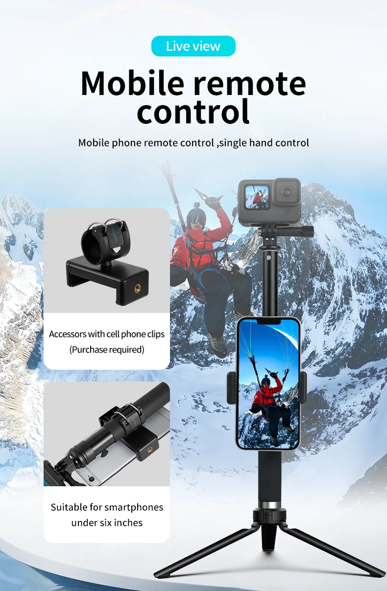 For GoPro Selfie Stick 360° Rotation Foldable Tripod Phone Holder Aluminum Alloy