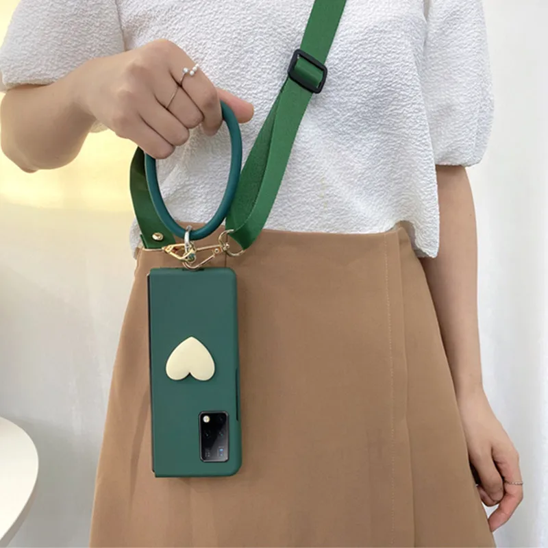 

Fashion Love Hanging Ring Bracelet Phone Case For Samsung Galaxy Z Fold 4 Z Fold 3 2 Z Fold 5 Crossbody Lanyard Cover Capa Etui