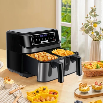 Friggitrice ad aria calda Friggitrice ad aria XXL da 9 litri a doppia camera con 2 cassetti indipendenti da 4,5 litri 8 programmi automatici con touch screen a LED 1