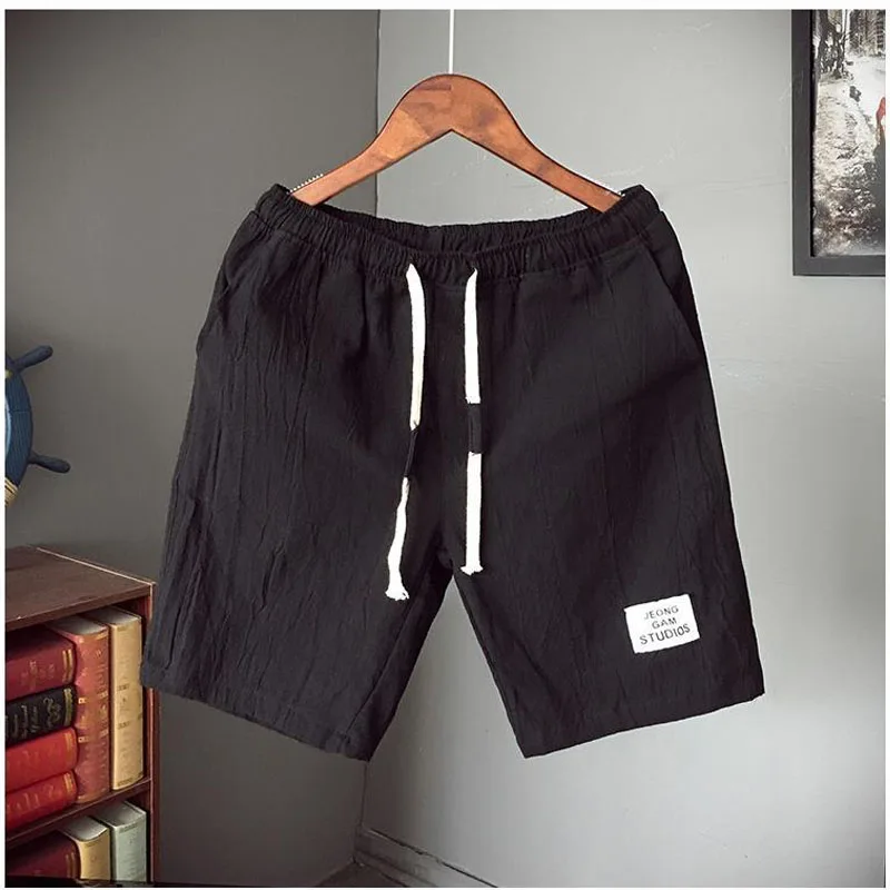 Men 2024 New Summer Solid Color Cotton and Linen Large Size Elastic Waist Casual Loose Thin Style Multicolor Breathable Shorts