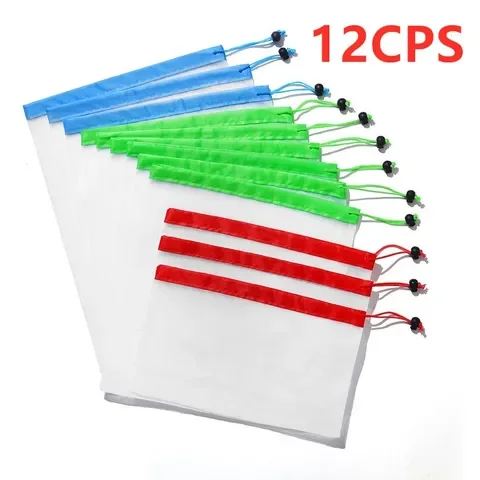 

12PCS Reusable Mesh Produce Bags Washable Fruit Vegetable Eco Friendly Bags Shopping Bags For Grocery Shopping Storage