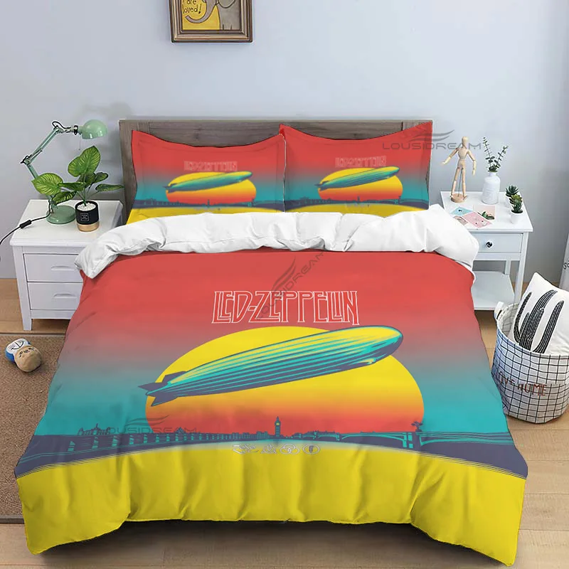 

Retro Band L-Led-Zeppelin Patterns Comforter Bedding Set,Duvet Cover Bed Set Quilt Cover Pillowcase,King Queen Size Bedding Set