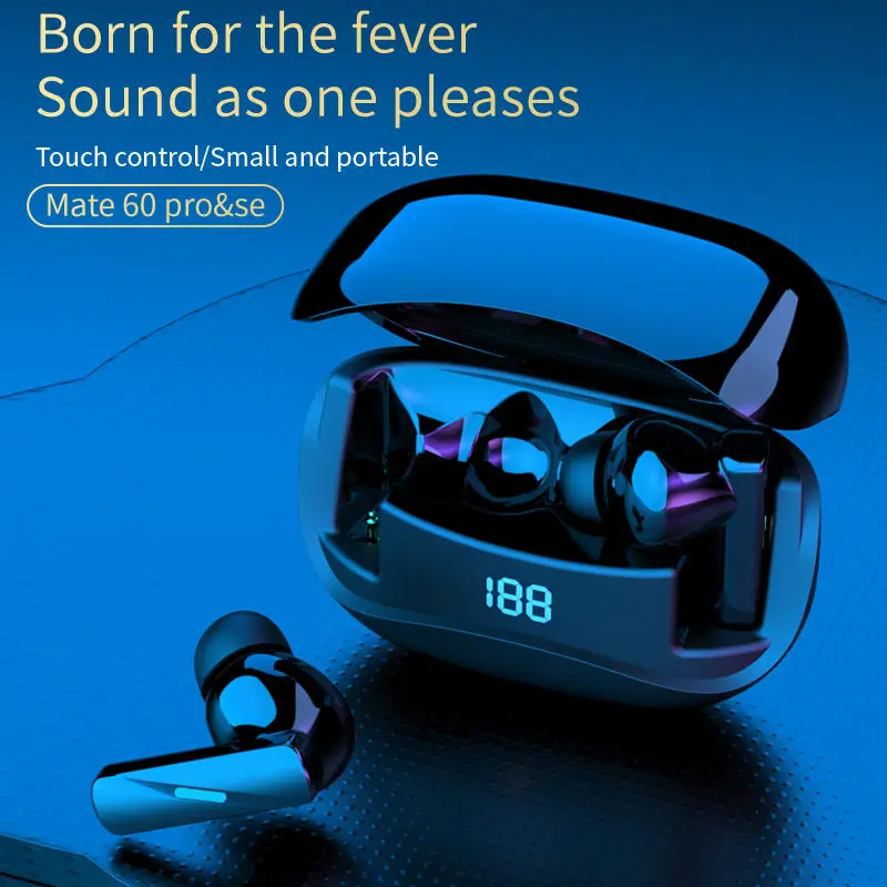 Bluetooth translation earphones waterproof smart digital display multi-language translation colorful light earplugs