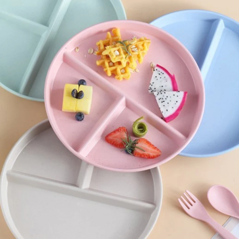 Food Dish Round Square Home Kitchen Reusable Dinner Plate For Adults Portion Control Diet 3 Compartments Microwave Safe PP plastic dinnerware