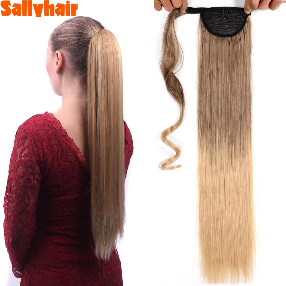 Sallyhair 22Inch Synthetic Braids Wrap Velcro Clip In Straight Ponytail Hair  Extension Heat Resistant Ponytail Fake Hair|Synthetic Ponytails| -  AliExpress