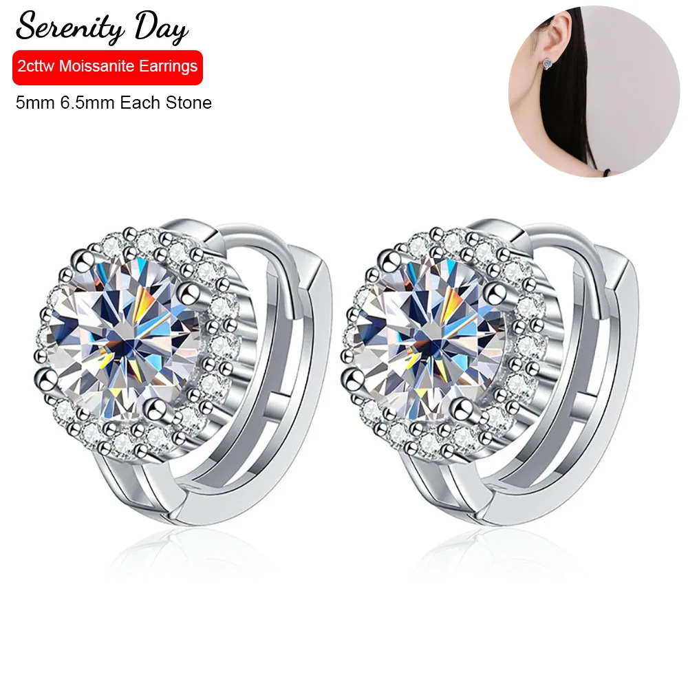

Serenity Day 2 cttw Real D Color 6.5mm Moissanite Hoop Earrings For Women Wedding S925 Sterling Silver Plate Pt950 Fine Jewelry