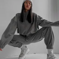 FJM-Sweat à capuche et pantalon de sport pour femme, sweat-shirt décontracté, pull imbibé de sport, ensemble de 2 pièces 3