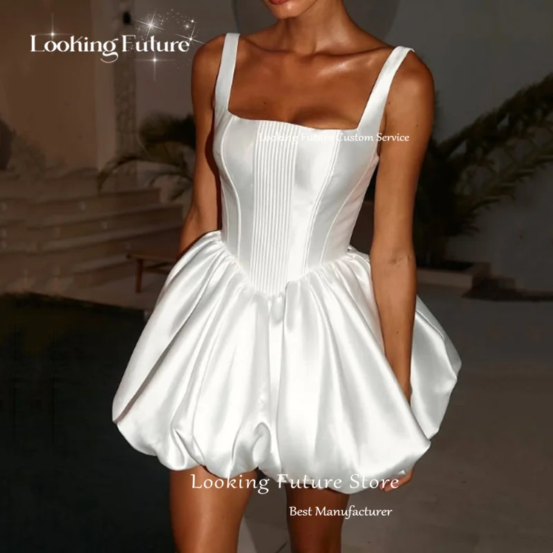 Simple Square Collar Satin Mini Wedding Dress Spaghetti Straps Ball Gowns 2025 Pleat Bow Backless Lace Up Short Gowns Customized 13 S4f6071deca7d46c99da736c7b4cafc1em