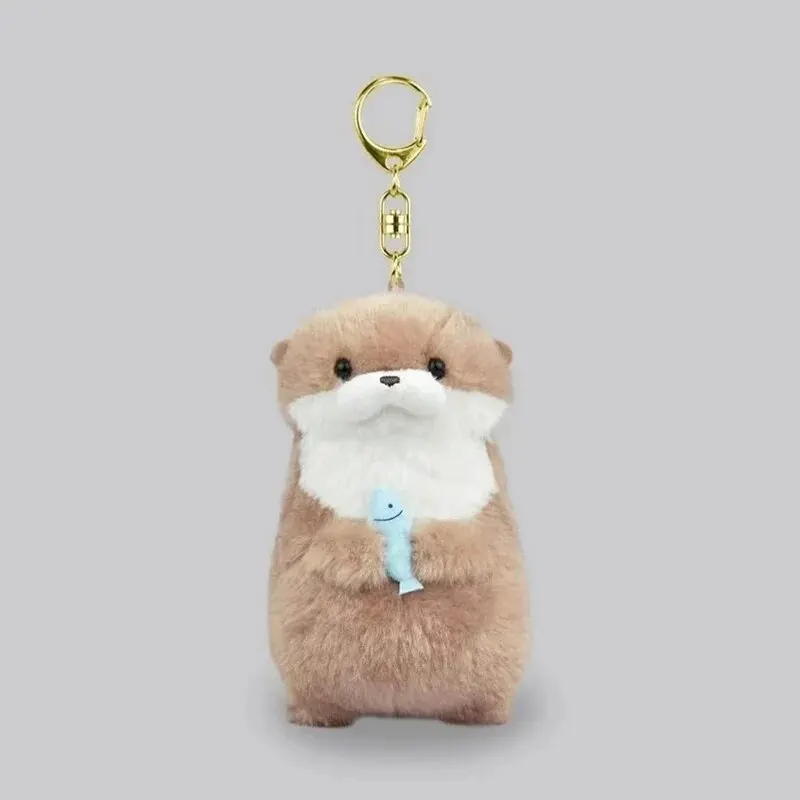 Otter Keychain Cute Otters Holding Fish Plush Doll Keyrings Hanging Pendant