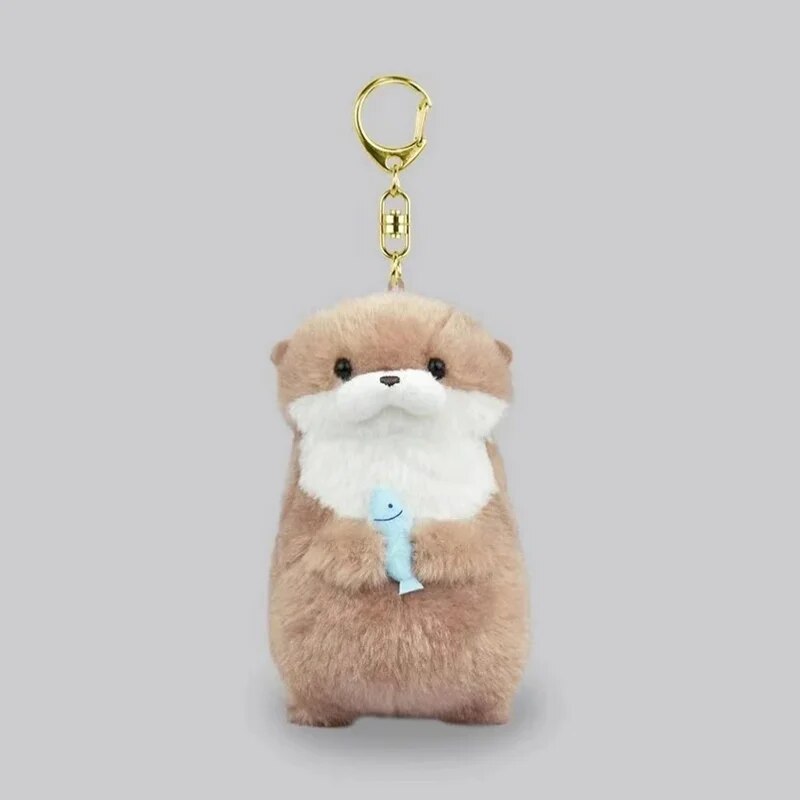 Cute Otters Holding Fish Plush Doll Keyrings Lightweight Hanging Pendant Props For School Bag Key Wallet Doll Toy Gifts