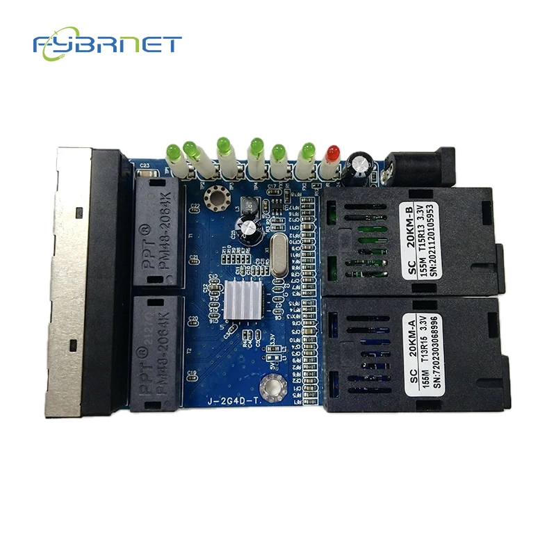 10/100M 20KM PCBA Board Fiber Optic Media Converter 2 Fiber Port 4 RJ45 Port Single Mode simplex SC Optical fast Fiber Switch