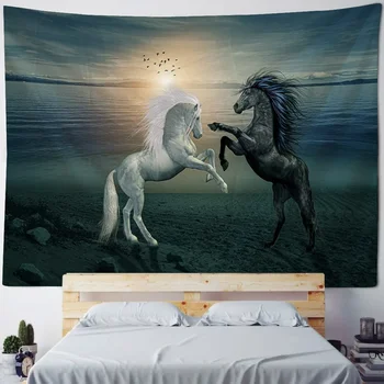 Arazzo di arte animale sfondo della stanza tessuto unicorno vista mare stampa appeso a parete soggiorno camera da letto sfondo decorazione della parete 1