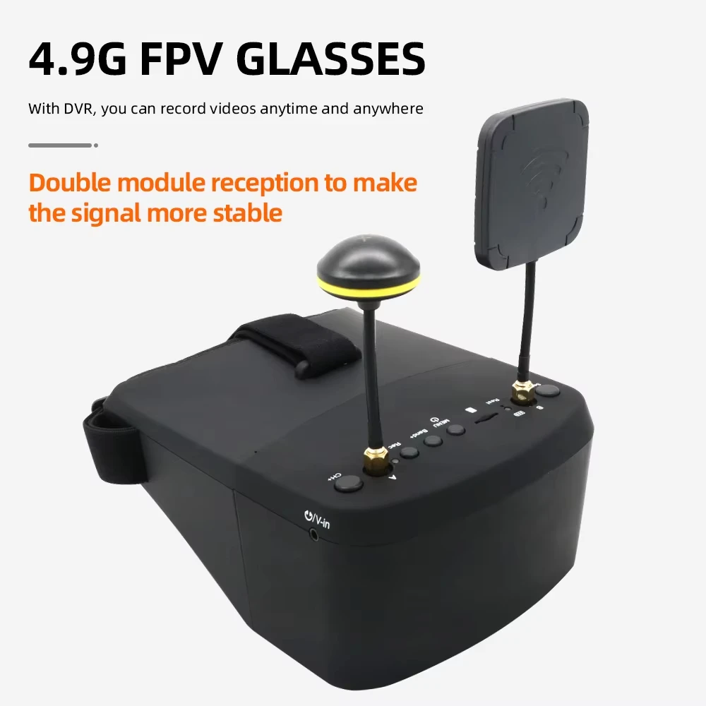 Vue de l'écran des lunettes FPV EV800D affichant le flux vidéo du drone