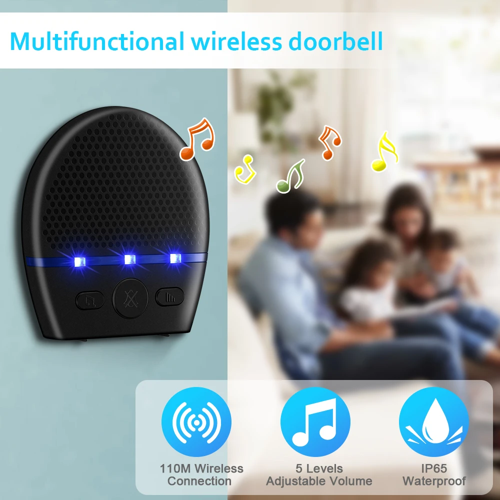WSDCAM Wireless Doorbell Waterproof 300M Remote LED Flash Security Alarm Outdoor House Welcome Bell Smart Home Door Bell Chime