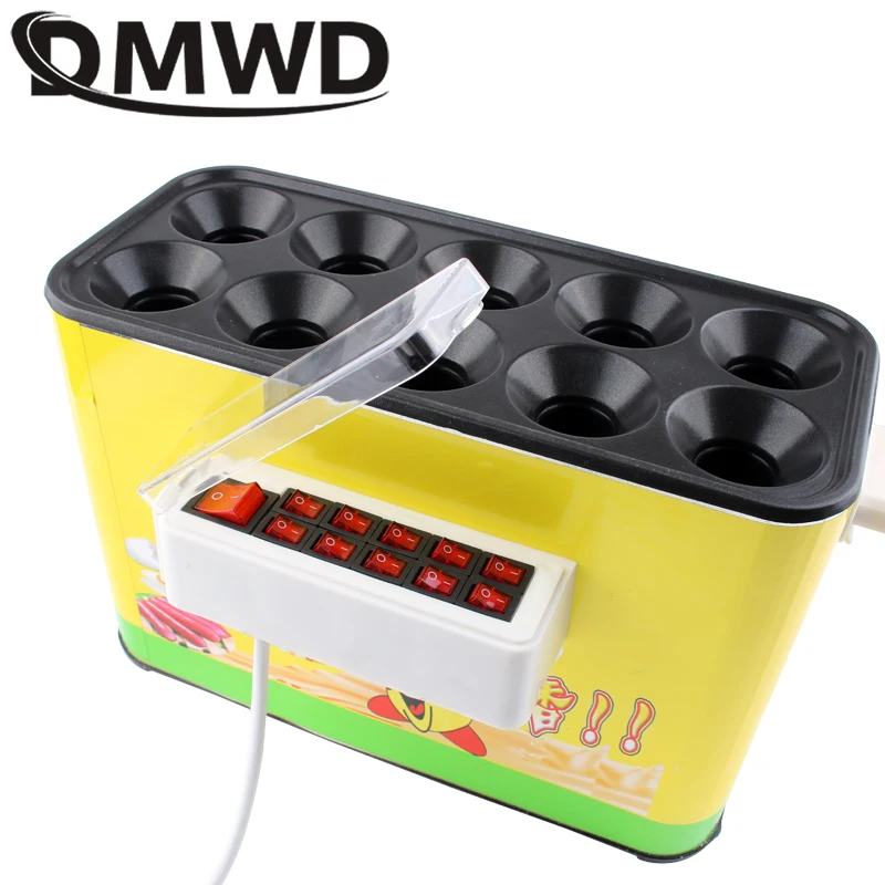 DMWD 10 Holes Commercial Baked Egg Sausage Maker Hot Dogs Baking Machine Omelet Breakfast Eggs Roll Maker Omelette Master 220V